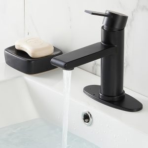 RIC Black Bathroom Faucet Single Hole Bathroom Sink Faucet, Matte Black Single Handle Vanity Basin Faucet With Supply Deck Plate, Modern Farmhouse RV Faucet 1 Or 3 Holes