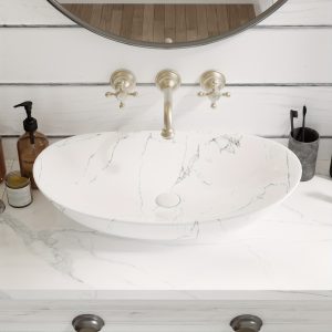 DeerValley, DV-1V0178, 23.43 * 14.17 Inch White Oval Ceramic Sink - Modern Countertop Ceramic Bathroom Vanity Basin Art Basin With Overflow Hole