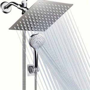 Shower nozzle combination, 8-inch high-pressure rain shower nozzle, 5 kinds of hand-held shower nozzle combination, powerful low-pressure water shower spray, including hose, 3-way shunt, adhesive bracket, bathroom accessories