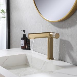 Waterfall Bathroom Vanity Faucet Basin Mixer Tap Solid Brass Single Handle Lavatory Bathroom Sink Faucet With Water Supply Lines Brushed Gold Or Matte Black