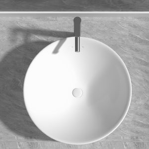 16.5 inches Round Semi-recessed Bathroom Sink Drop-in Small Vessel Lavatory Basin, White